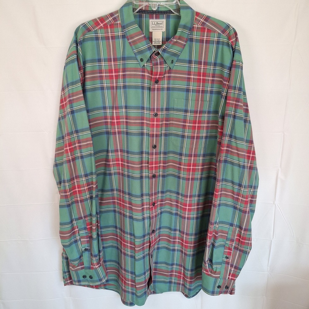 L.L. Bean Men's 2XL Tall Traditional Fit Christmas Plaid 100% Cotton Vintage